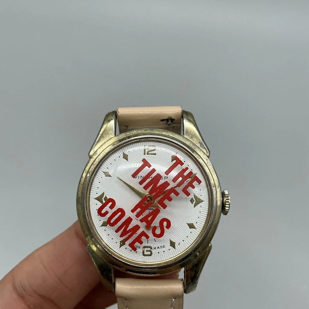 Vintage Winthrop Mens Watch 33mm Antimagnetic The Time Has Come Manual Wind